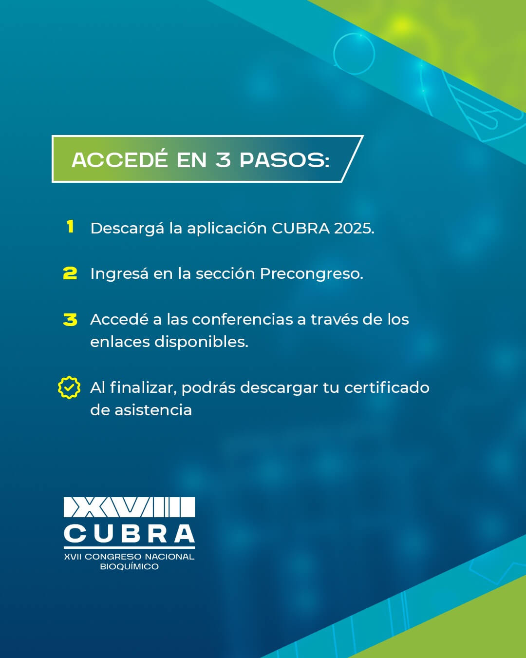 Pasos para acceder al Precongreso CUBRA 2025.