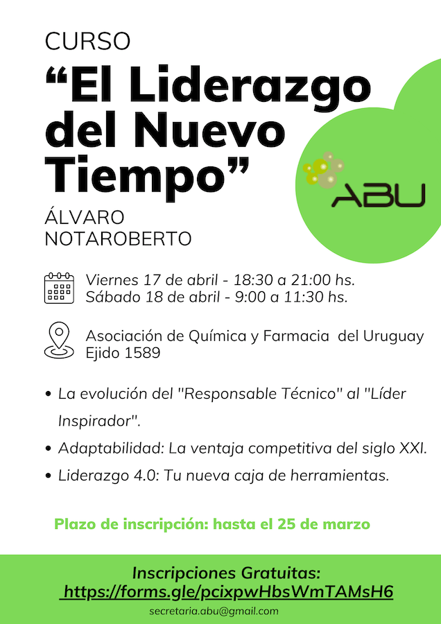 Flyer del curso gratuito El Liderazgo del Nuevo Tiempo organizado por ABU