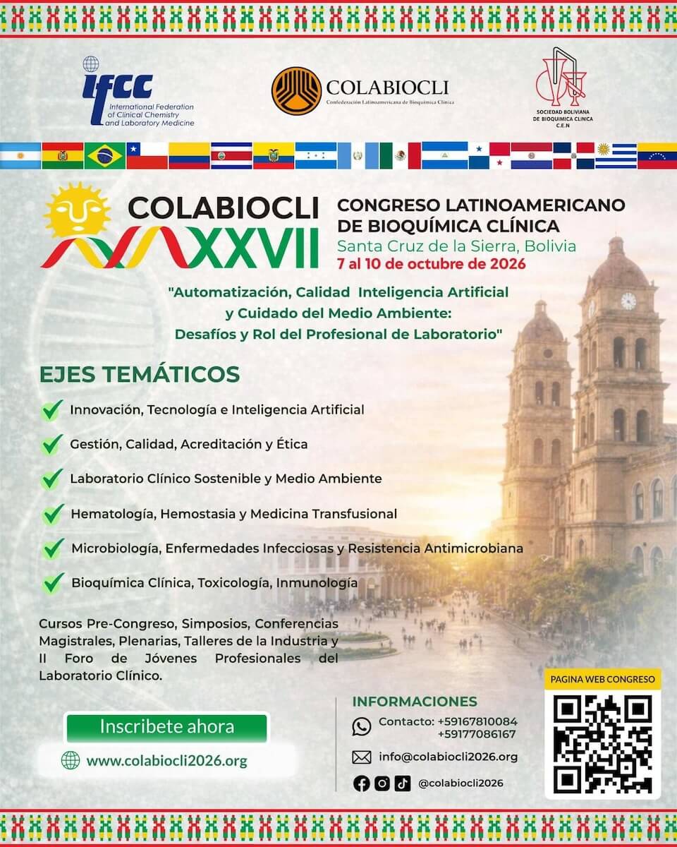 XXVII Congreso Latinoamericano de Bioquímica Clínica COLABIOCLI 2026 en Santa Cruz de la Sierra